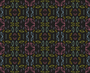 Colorful Neon Outline Leaves Vector Pattern Background