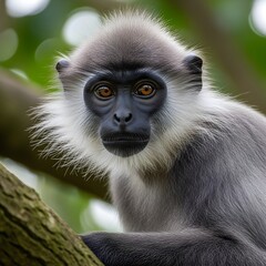 Fototapeta premium Closeup of Sri Lankan Purple-faced Langur with Textured Skin