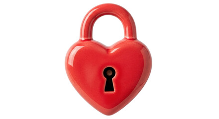 Isolated red heart-shaped lock. Symbol of love, security, Valentine's Day, privacy, wedding concept
