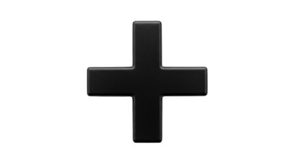 Isolated black plus sign symbol, flat design, 3D render, mathematical addition icon
