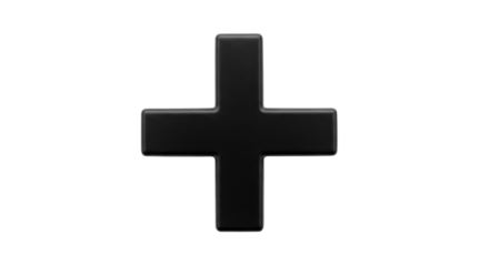 Isolated black plus sign symbol, flat design, 3D render, mathematical addition icon