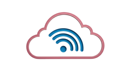 Isolated cloud symbol wireless connection, networking services symbol with pink outline