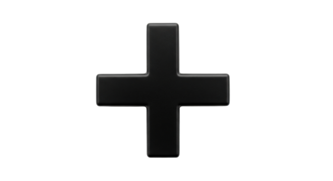Isolated black plus sign symbol, flat design, 3D render, mathematical addition icon
