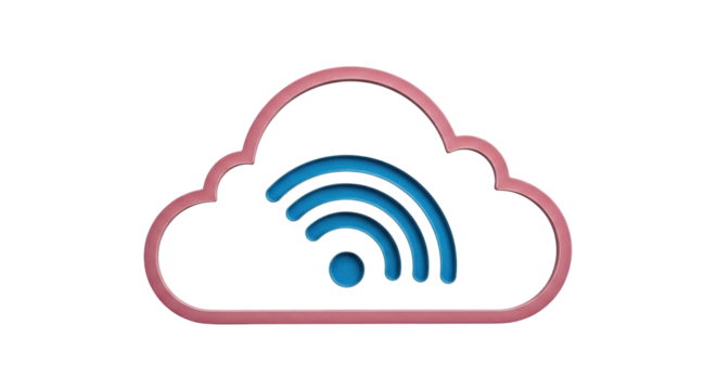 Isolated cloud symbol wireless connection, networking services symbol with pink outline - Powered by Adobe