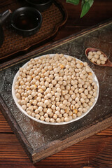 Dried Soybeans Chickpeas Bowl Traditional Asian Tea Setting Healthy Legumes Organic Cooking Ingredients