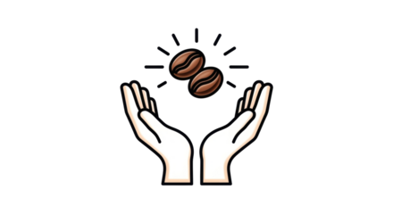 Isolated presentation of coffee beans with hands, icon concept, graphic, presentation