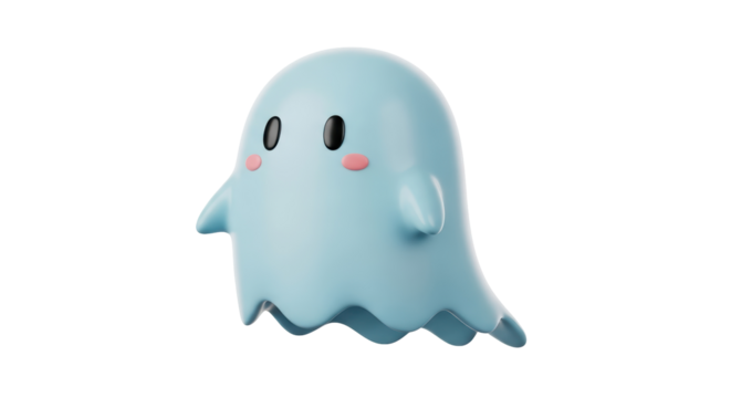 Isolated cute ghost with pink cheeks and black eyes, adorable character illustration