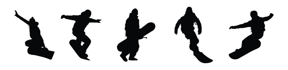 Snowboarder Silhouettes in Action