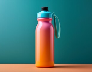 colorful plastic water bottle suitable for fitness use with a secure lid and straw displayed against a minimalistic background