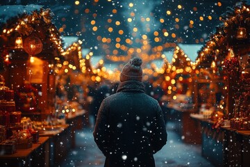 Person standing in snowy street.