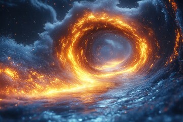 Spiral of fire and water intertwined.