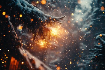 Fire burning brightly in snowy landscape.