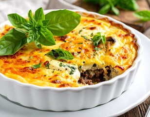 Baked cheesy meat dish with herbs