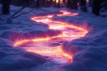 Fire blazing in the snow.