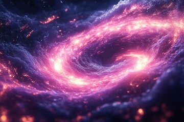 Bright pink and purple swirl in spiral galaxy.