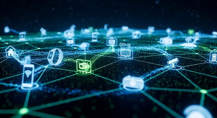 Fototapeta premium IoT Network Connecting Smart Devices: Home Automation & Digital Future