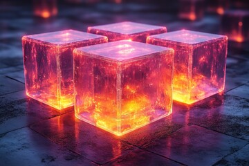 glowing cubes on tiled floor.