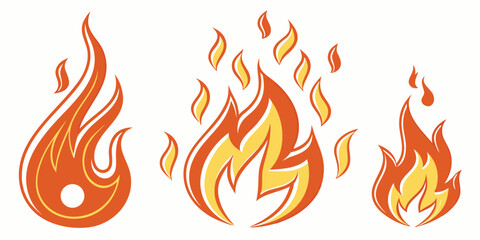 Set of cartoon fire flames vector illustration of stylized fire icons isolated on a white background