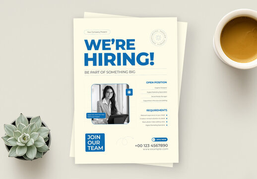 Modern and Clean We're Hiring Job Vacancy Flyer Template