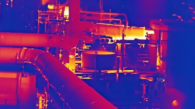 Thermal image of industrial pipes and machinery