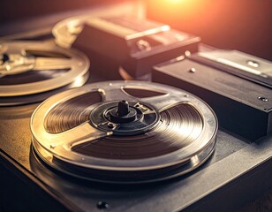 Close-up of vintage audio tape reels