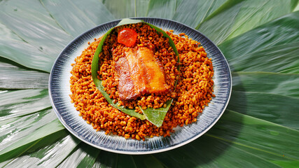Handmade Salted Egg Yolk Dumpling with Spiced Rice on Banana Leaves - Traditional Asian Cuisine