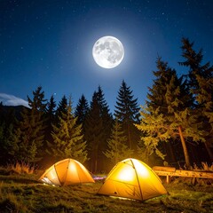 Campsite under a full moon