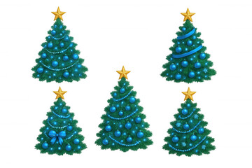 Christmas trees set on transparent background, decorating for festive holiday season celebration