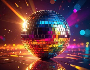 Colorful disco ball in vibrant lights