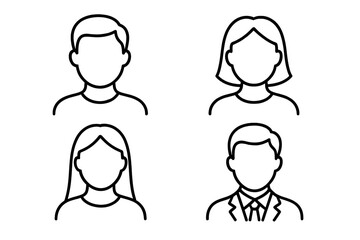 Faceless person outline icon set. Anonymous user avatar collection. Male and female head silhouette for web profile. Simple business people vector illustration for graphic design.