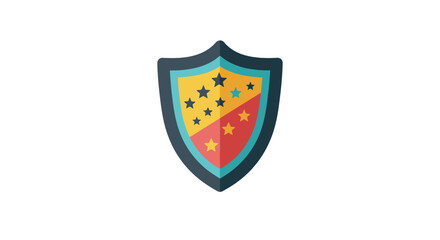 Stylized security shield with star accents denoting protection and quality emblem