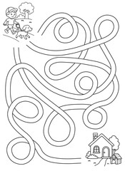 Maze activity sheet for children. Cute maze for kids. Kids labyrinth puzzle. Maze puzzle game for children with cute dog illustration.	
