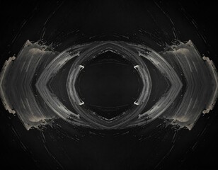 Abstract symmetrical design, light gray/white brushstrokes on dark background