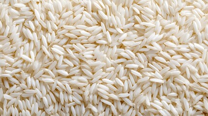 Closeup macro shot of uncooked white rice grains, food background