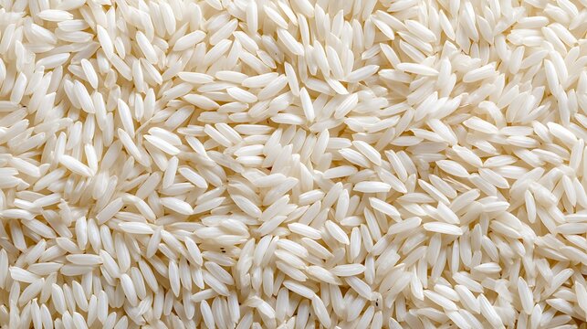 Closeup macro shot of uncooked white rice grains, food background