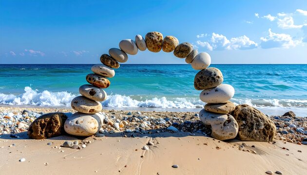Pebble archway on a sunny beach - Powered by Adobe