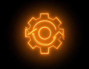 Glowing orange gear icon with rotating arrows