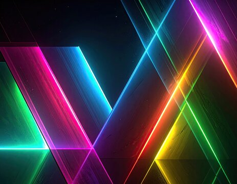 Abstract digital art with vibrant neon geometric shapes