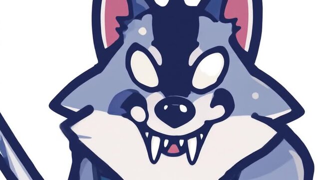 Animated illustration of a wolf character in a cartoon style holding a sword