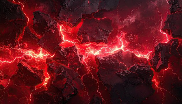Molten rock, fiery cracks, electric surges