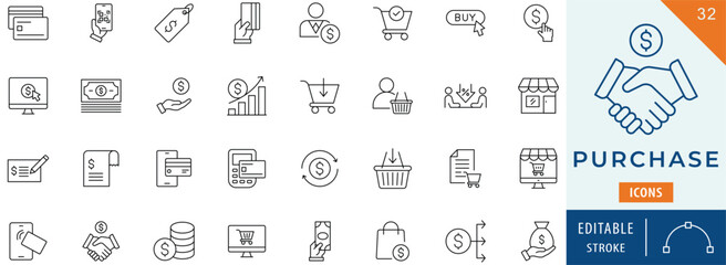 Purchase icon collection set. Editable stroke.