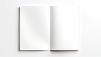 Open blank book, white pages, top view