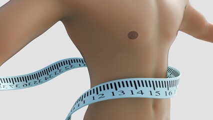 A 3d rendering of human bodies being measured with flexible measuring tape. The quantifiable aspects of the human body. Health, fitness, weight loss, and body measurement.