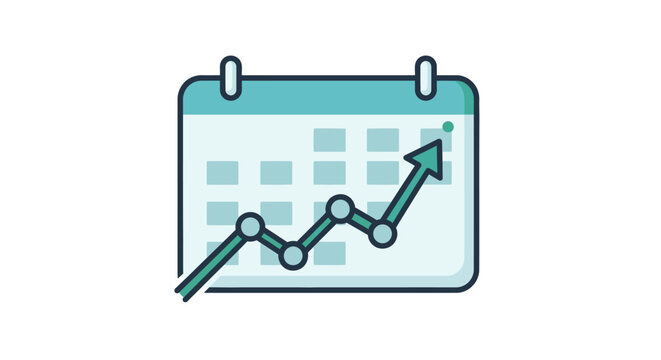Ascending trajectory illustration of a monthly schedule, showcasing upward trends with teal graph