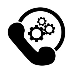 Phone Support Icon with Gears Customer Service and Call Center