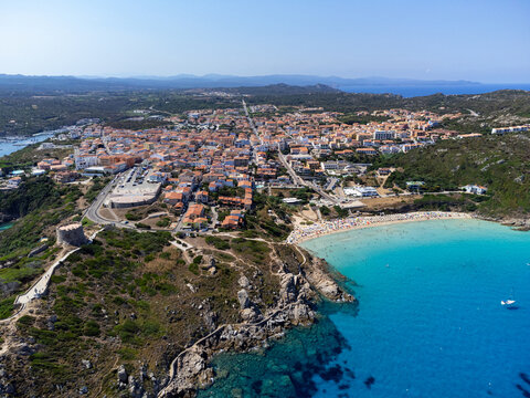 Aerial view of Santa Teresa di Gallura and Rena Bianca beach