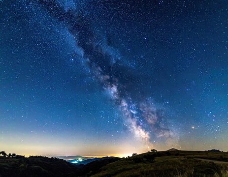 Milky Way spanning a dark night sky over a landscape