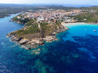 Aerial view of Santa Teresa di Gallura and Rena Bianca beach