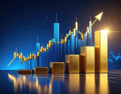 Gold & blue financial chart, rising