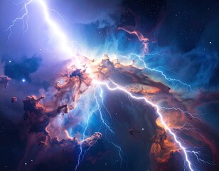 Cosmic lightning erupts through swirling nebulae